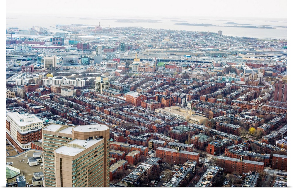 View of Boston's cityscape towards Massachusetts bay.
