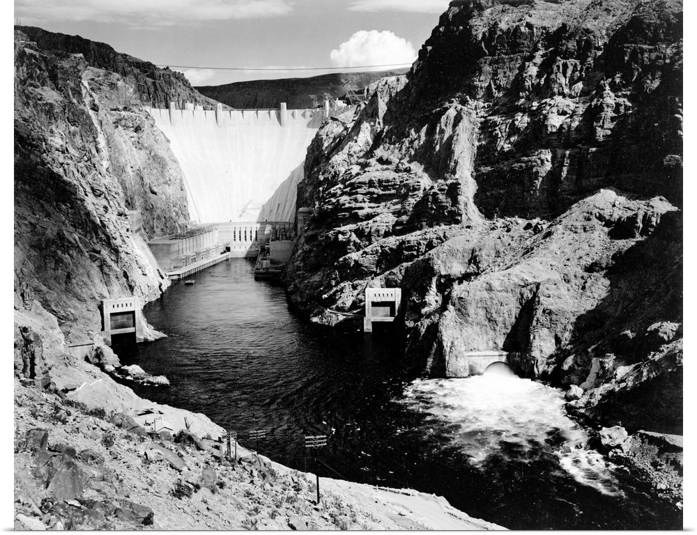 Boulder Dam, 1941, looking down river toward dam.