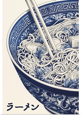 Bowl Of Ramen - Classic Blue And White Illustration