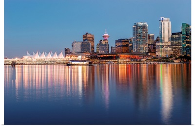 Bright Reflections Of Vancouver Skyline During Sunset, British Columbia, Canada