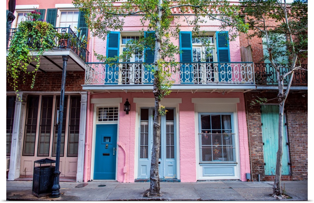 View of brightly colored residences in New Orleans, Louisiana.