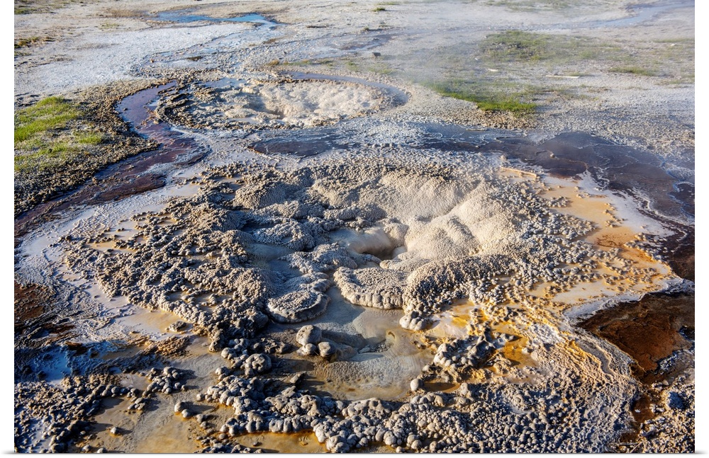 View of a bubbling mud pot in Yellowstone National Park.