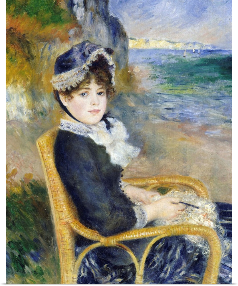 Renoir likely painted this work in his studio, posing his model and future wife, Aline Charigot, in a wicker chair. The be...