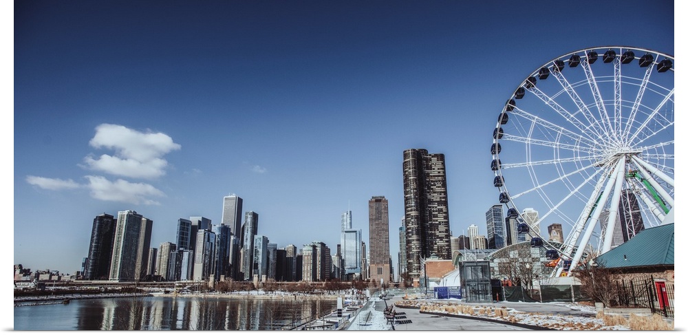 Photo of Chicago skyline with Centennial Wheel from Navy Pier.
