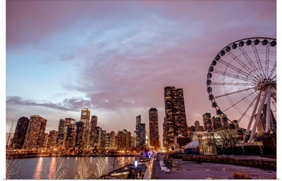Chicago Skyline with Centennial Wheel at Night.