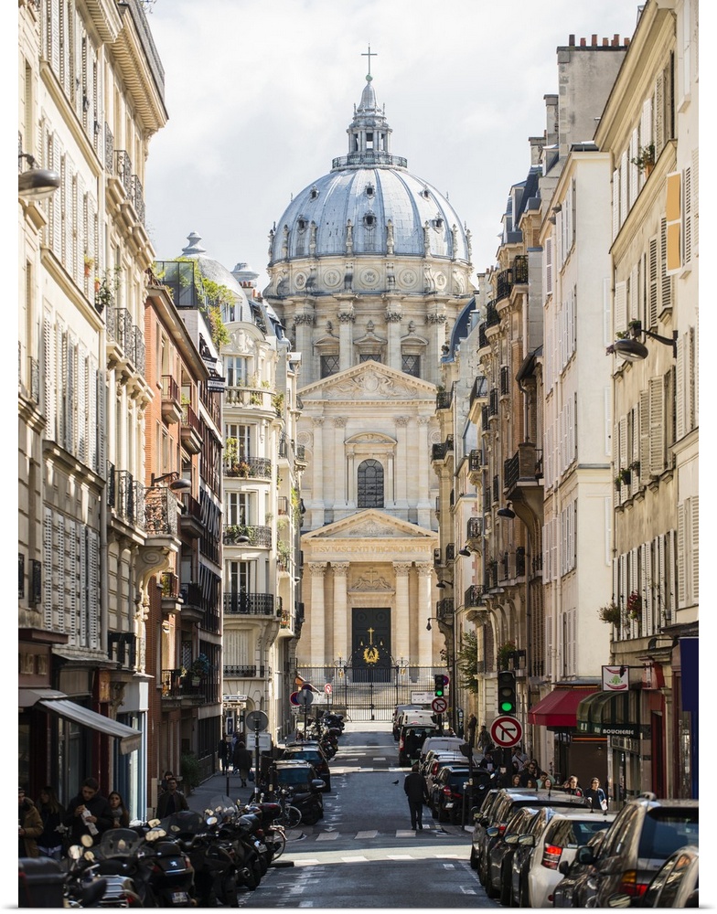 Paris 5 eme district - Facade and dome of the church of the Val de Grace seen by the street of the Val de Grace