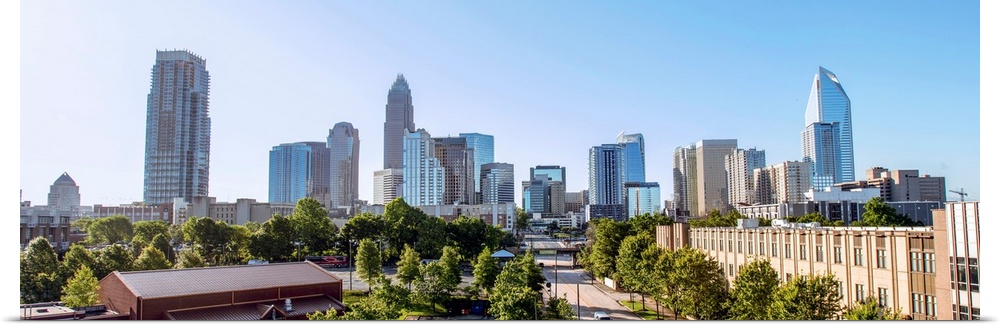 Horizontal image of Charlotte, NC with a blue sky/