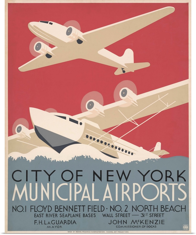 City of New York municipal airports. No. 1 Floyd Bennett Field. No. 2 North Beach. Poster promoting New York's municipal a...