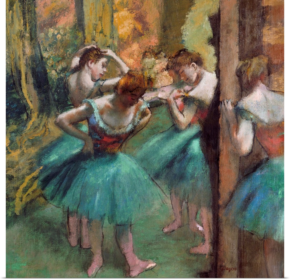 The heavily impastoed surface suggests that Degas worked directly and extensively on this picture, building up passages of...