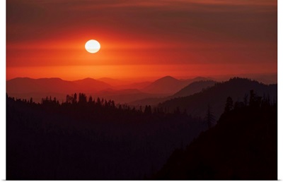 Darkened Red Sky In Sequoia National Park, California