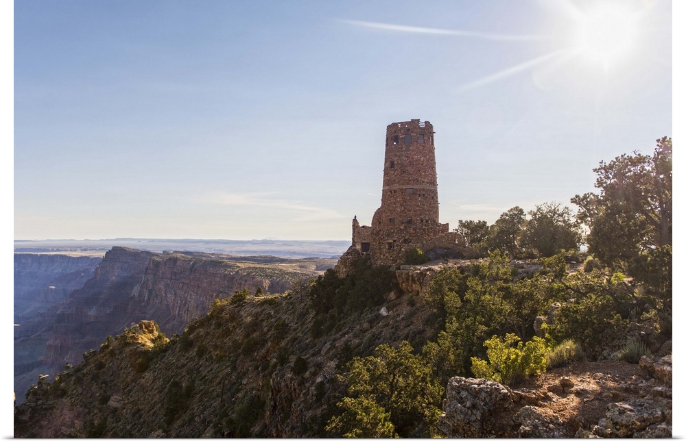 Photograph of the Desert View Watchtower surrounded by canyon views.