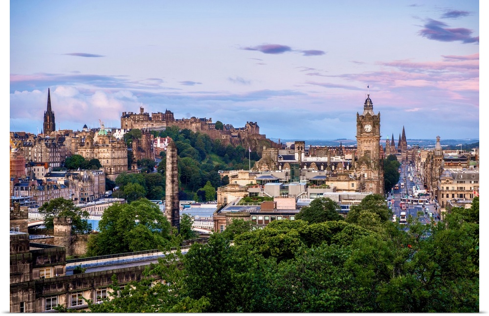 View of downtown Edinburgh in Scotland including The Balmoral.