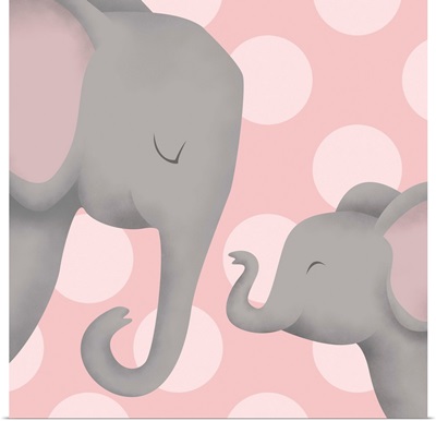 Elephant Mommy and Baby on Pink