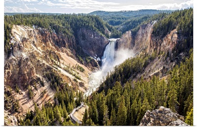 Elevated View Of Lower Falls Of Yellowstone, Yellowstone National Park