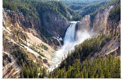 Elevated View Of Lower Falls Of Yellowstone, Yellowstone National Park