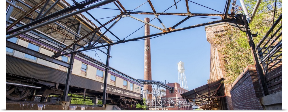 Exposed beams and brick add to the industrial aesthetic at the redeveloped American Tobacco Historic District, Durham, Nor...