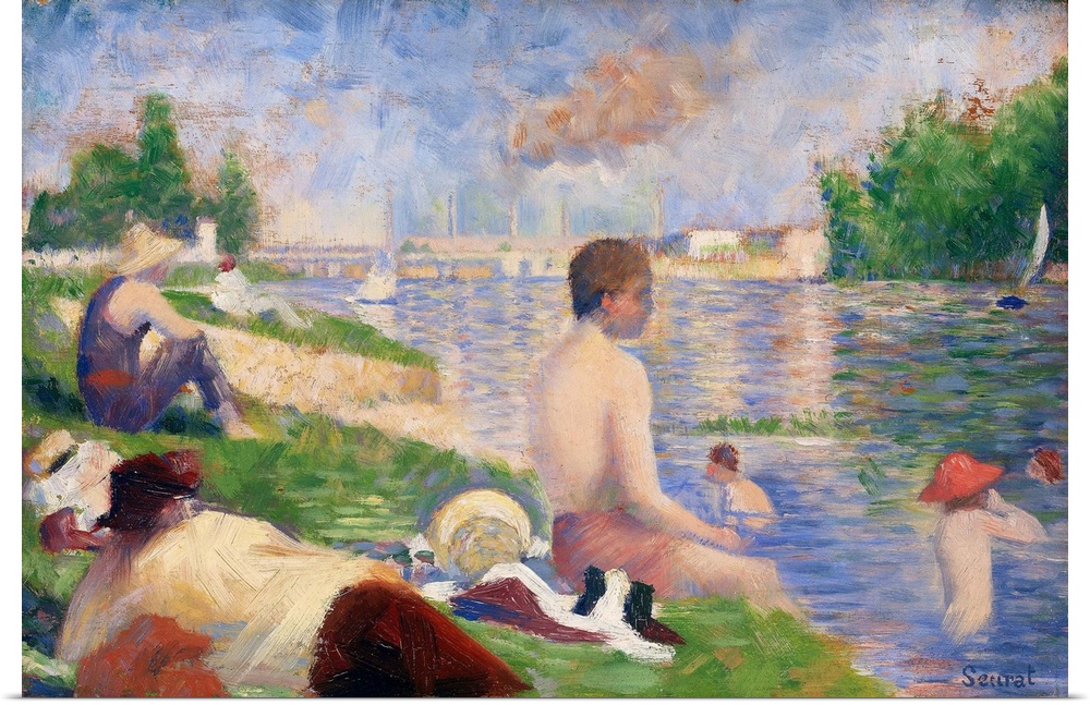 Georges Seurat's monumental Bathers at Asnieres (1884), for which this is a preparatory work, is now in the National Galle...