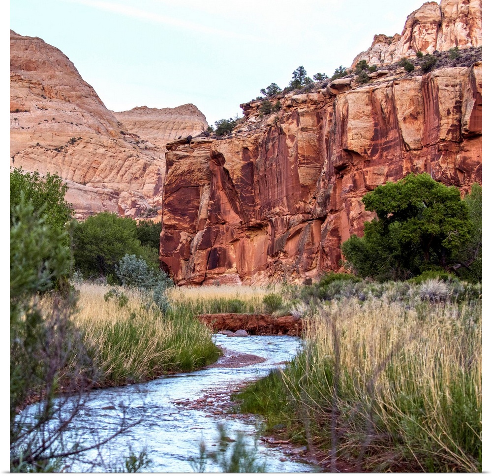 The winding Fremont River along a trail at Capitol Reef National Park, Utah.
