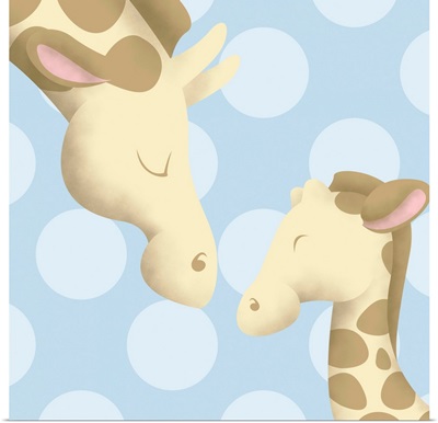 Giraffe Mommy and Baby on Blue