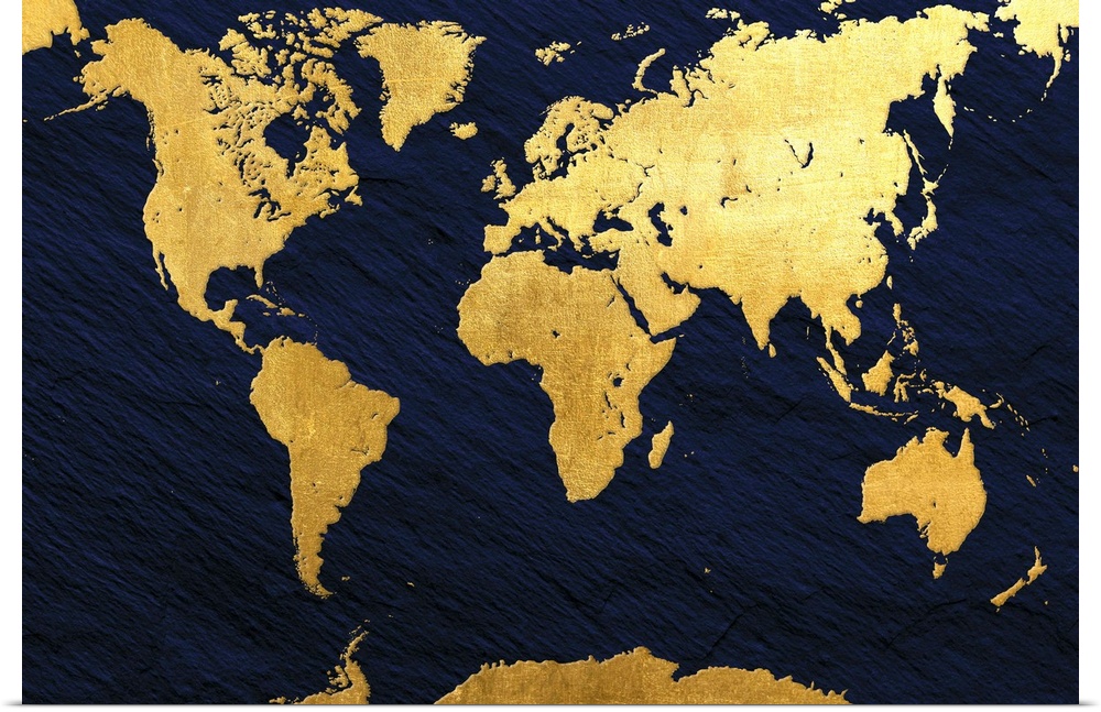 Gold and navy map of the World.