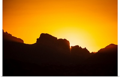 Golden Sunset Over Silhouetted Rocks In Phoenix, Arizona