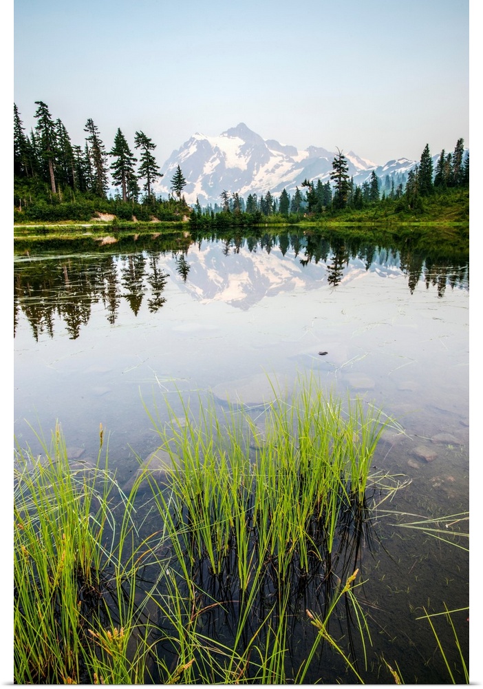 Mount Shuksan is reflected in Picture Lake near Mount Shuksan, Washington.