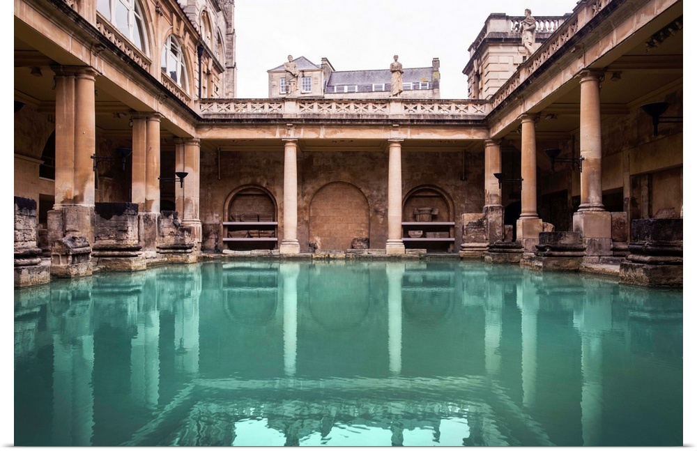 Photograph of the ancient Roman Bath, called the Great Bath, in Bath, England, UK.
