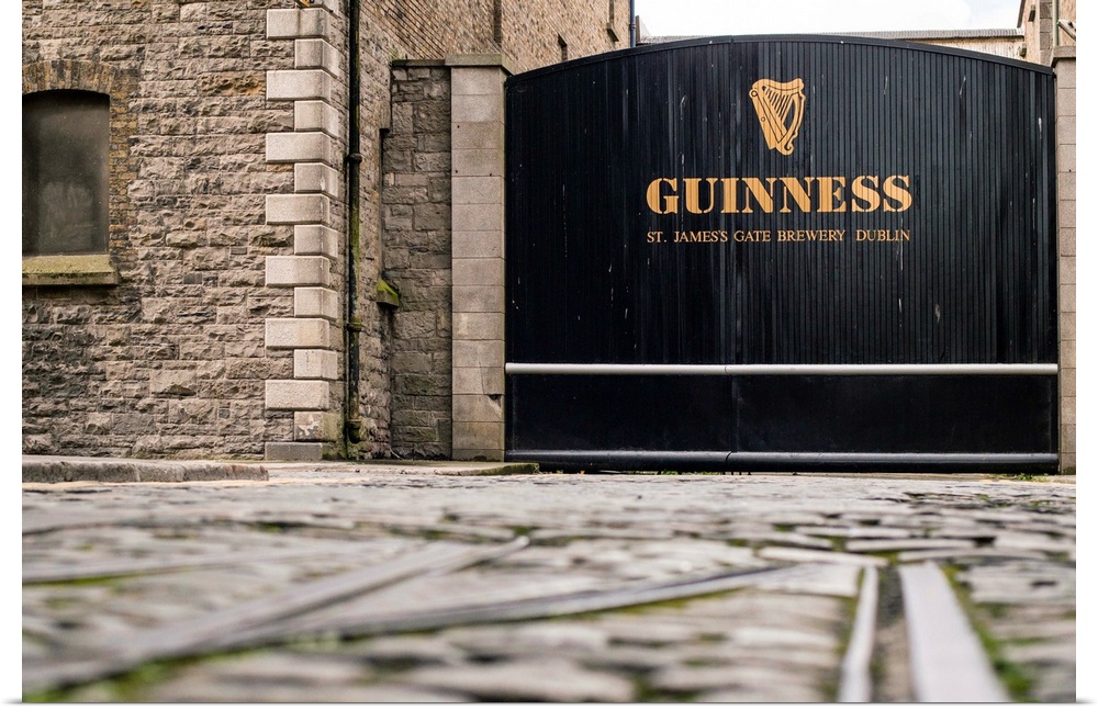 Landscape photograph of the entrance gate into the Guinness factory in Dublin.