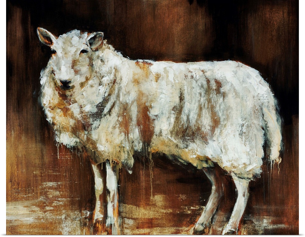 Contemporary artwork of a sheep that uses different neutral shades to give it dimension.