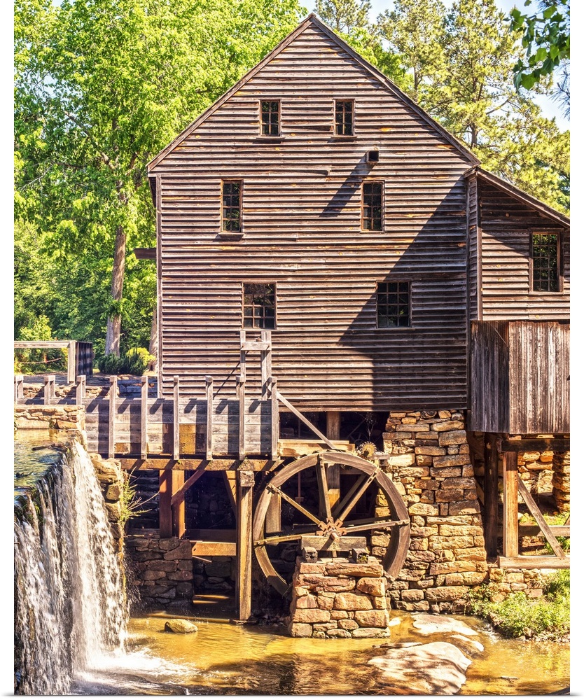 Historic Yates Mill, a 200 year old grist mill on Yates Millpond, in Wake County, North Carolina.