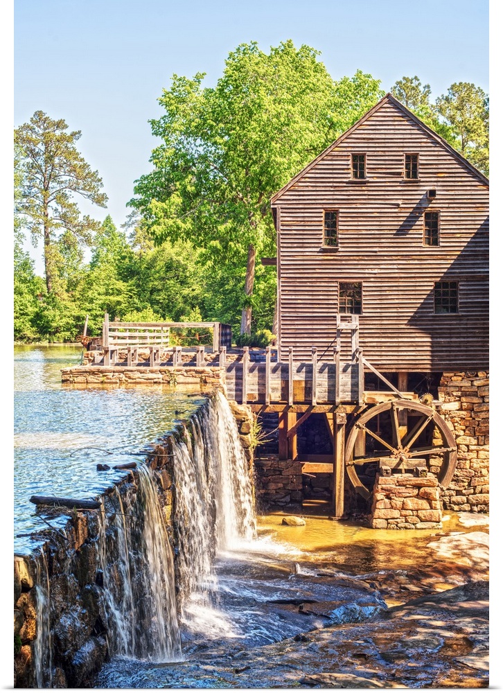 Historic Yates Mill, a 200 year old grist mill on Yates Millpond, in Wake County, North Carolina.