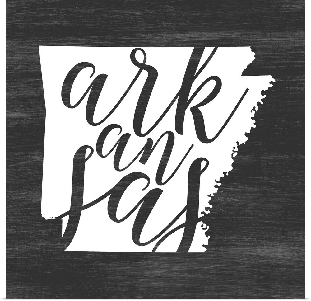 Arkansas state outline typography artwork.