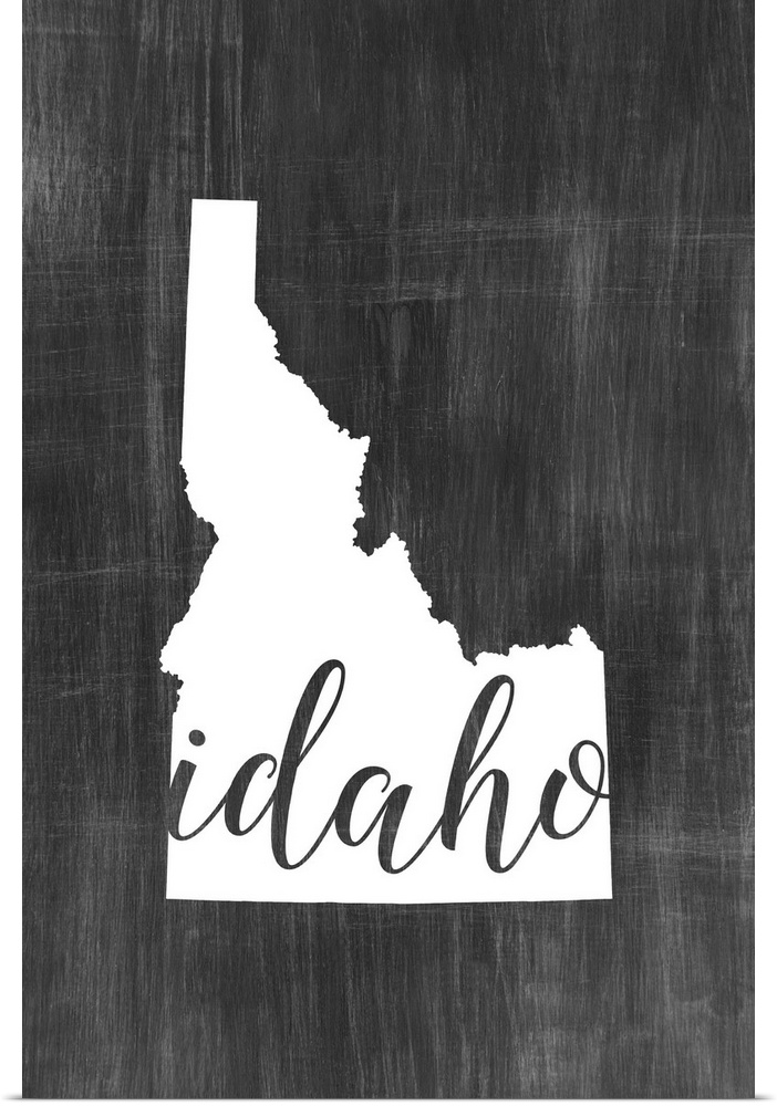 Idaho state outline typography artwork.