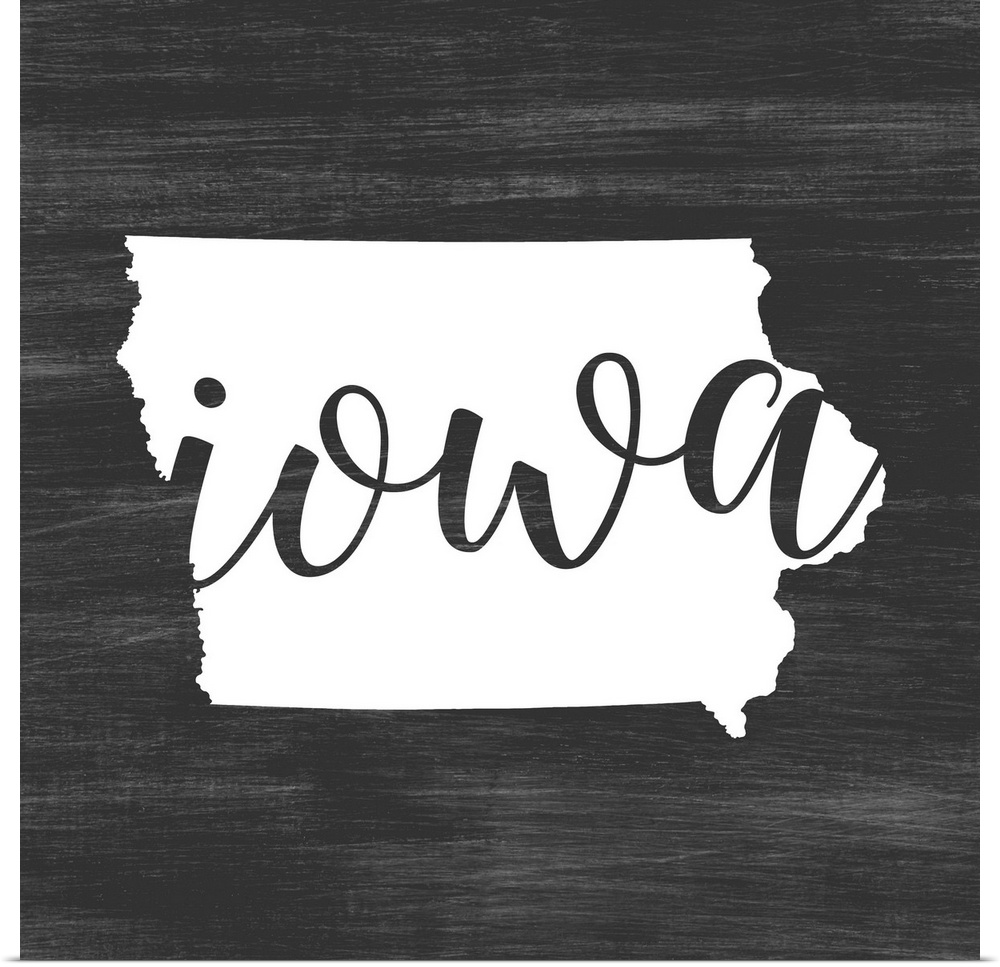 Iowa state outline typography artwork.