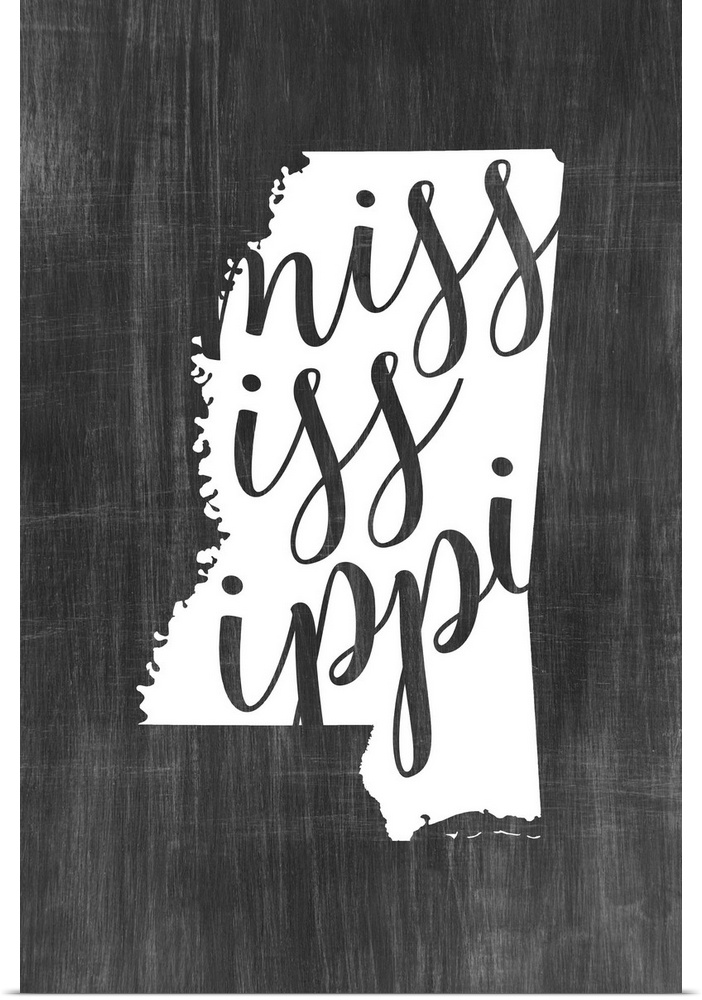 Mississippi state outline typography artwork.