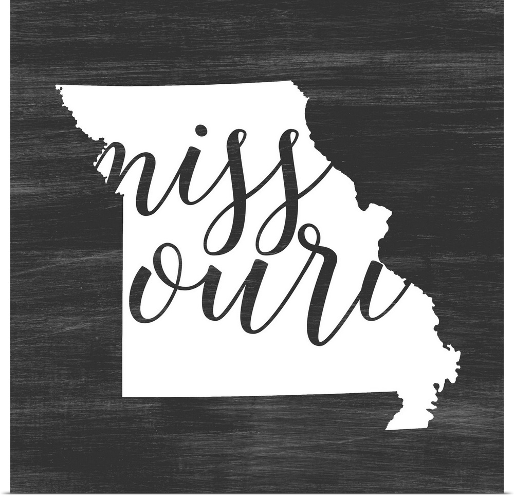 Missouri state outline typography artwork.