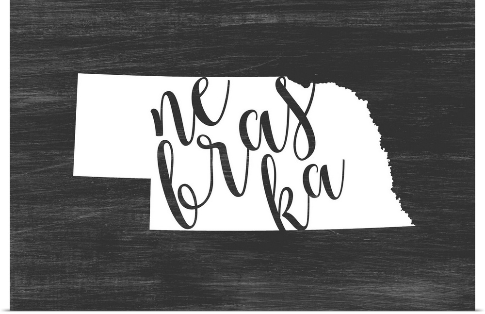 Nebraska state outline typography artwork.