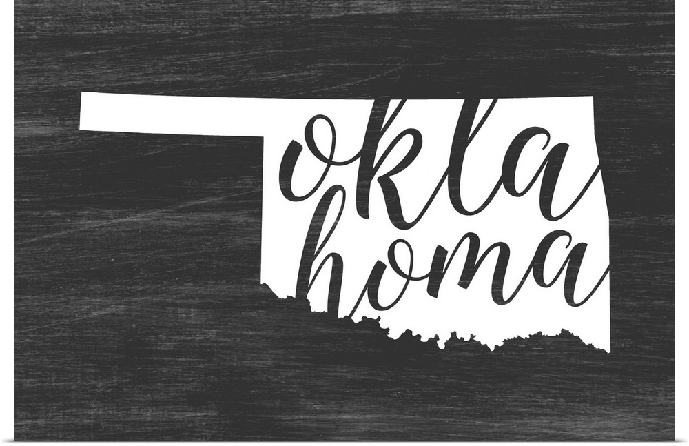 Oklahoma state outline typography artwork.