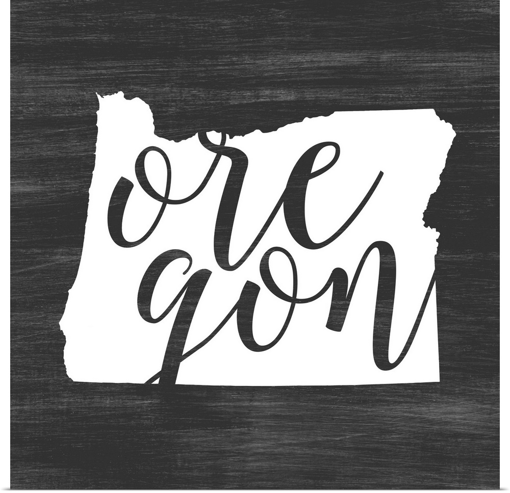 Oregon state outline typography artwork.