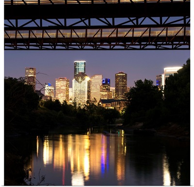 Houston Skyline Reflecting into Buffalo Bayou