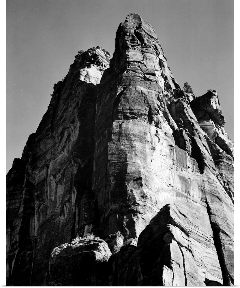 In Zion National Park, vertical of rock formation, from below.