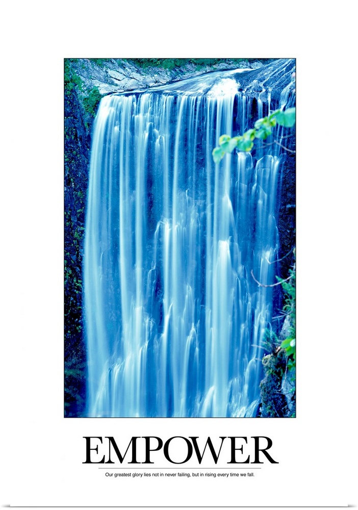 A large waterfall is photographed and surrounded by a white border. The word Empower is placed on the piece just below the...