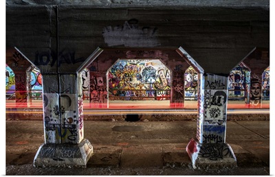 Light trails illuminate the graffiti in the Krog Street Tunnel in Atlanta, Georgia