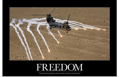 Marine Poster: A U.S. Marine Corps CH-46 Sea Knight helicopter launching flares