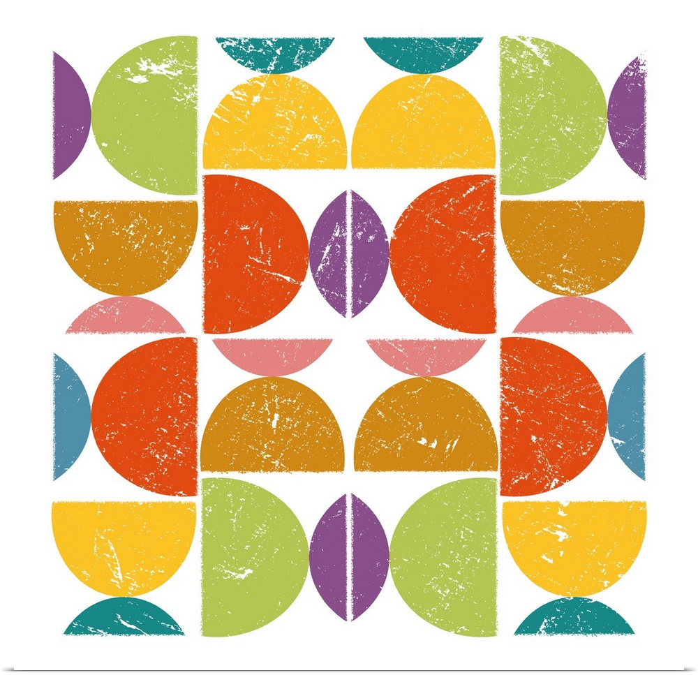 Square illustration of of bright colored semi-circles in a square design.
