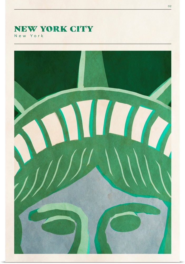 Vertical modern illustration of a close up the Statue of Liberty.