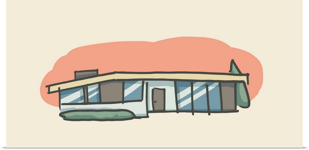 A horizontal illustration of a house in a retro style.