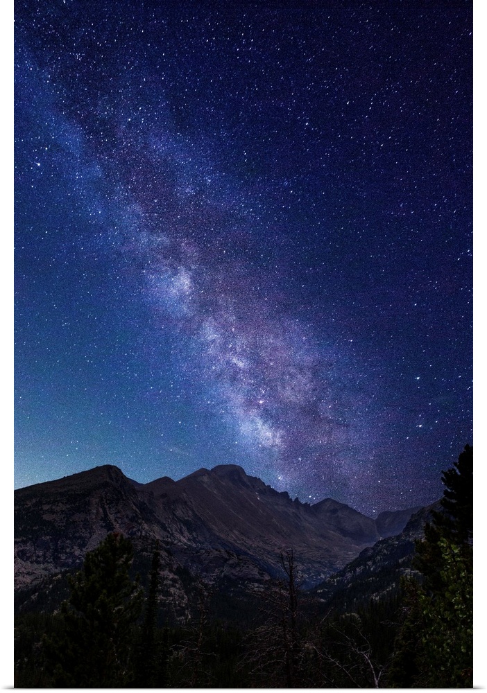 Photograph of the milky way over the Rocky Mountains in Rocky Mountain National Park.