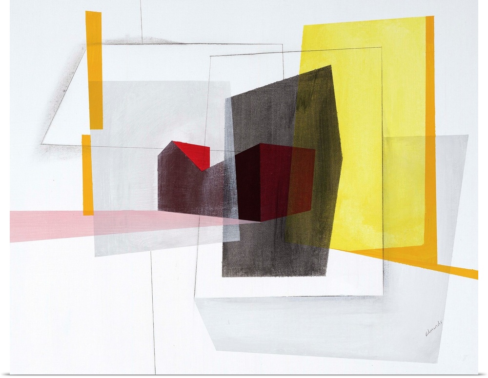 Contemporary artwork using geometric shapes and sharp lines to create an energetic, yet structured composition.