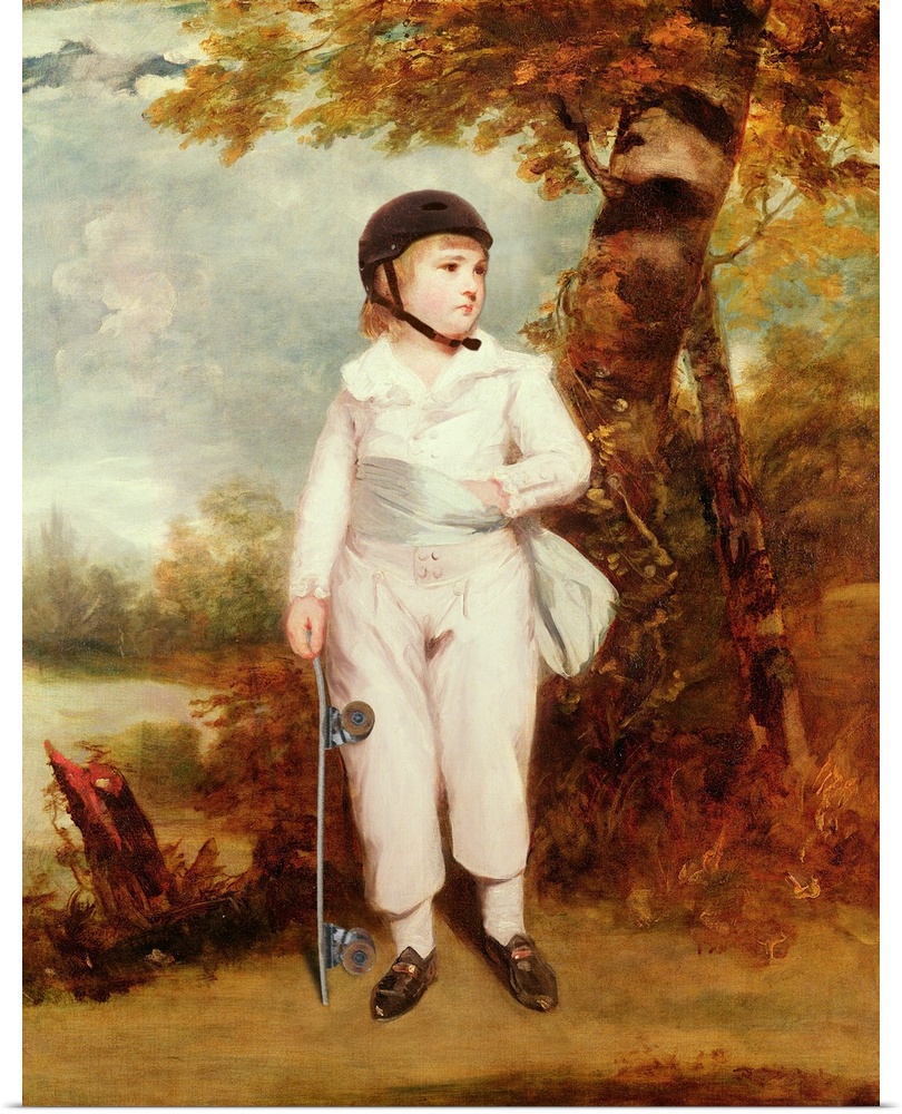A modern version of John Charles Spencer's portrait of Viscount Althorp, wearing a helmet and holding a skateboard.